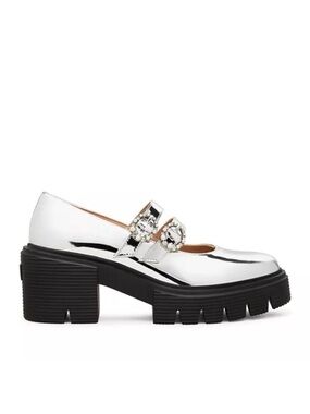 New Stuart Weitzman Soho Leighton Mary Jane Pump Silver Sz 9